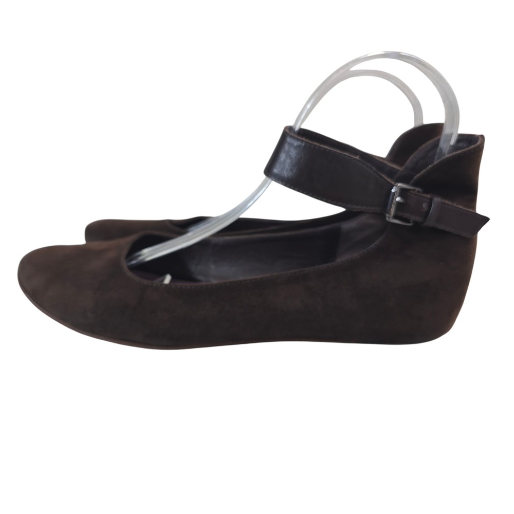 Kooba Flats 8.5 Brown Suede Leather Ankle Strap Round Toe Classic Minimalist - Picture 6 of 12